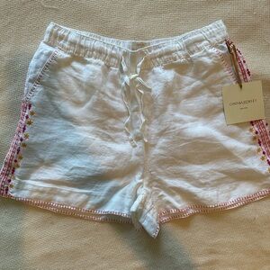 NWT 100% Linen Cynthia Rowley White Women's Shorts with Pink Accents
